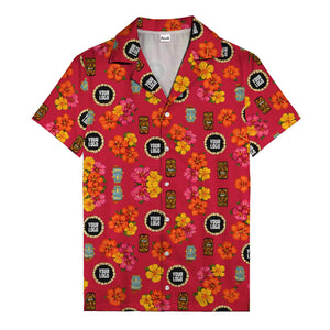 hibiscus & tiki masks all-over print hawaiian shirt for beach getaway