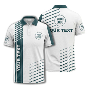 modern vertical stripe & dashed line graphic custom text logo polo shirt