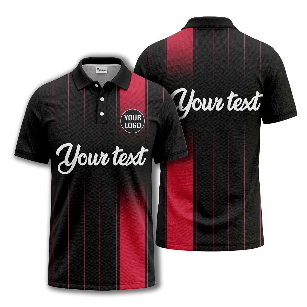 monochrome gradient vertical stripes with custom logo text polo shirt
