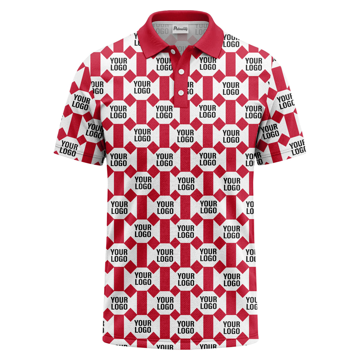 monochrome hexagon repeat custom logo geometric polo shirt for men