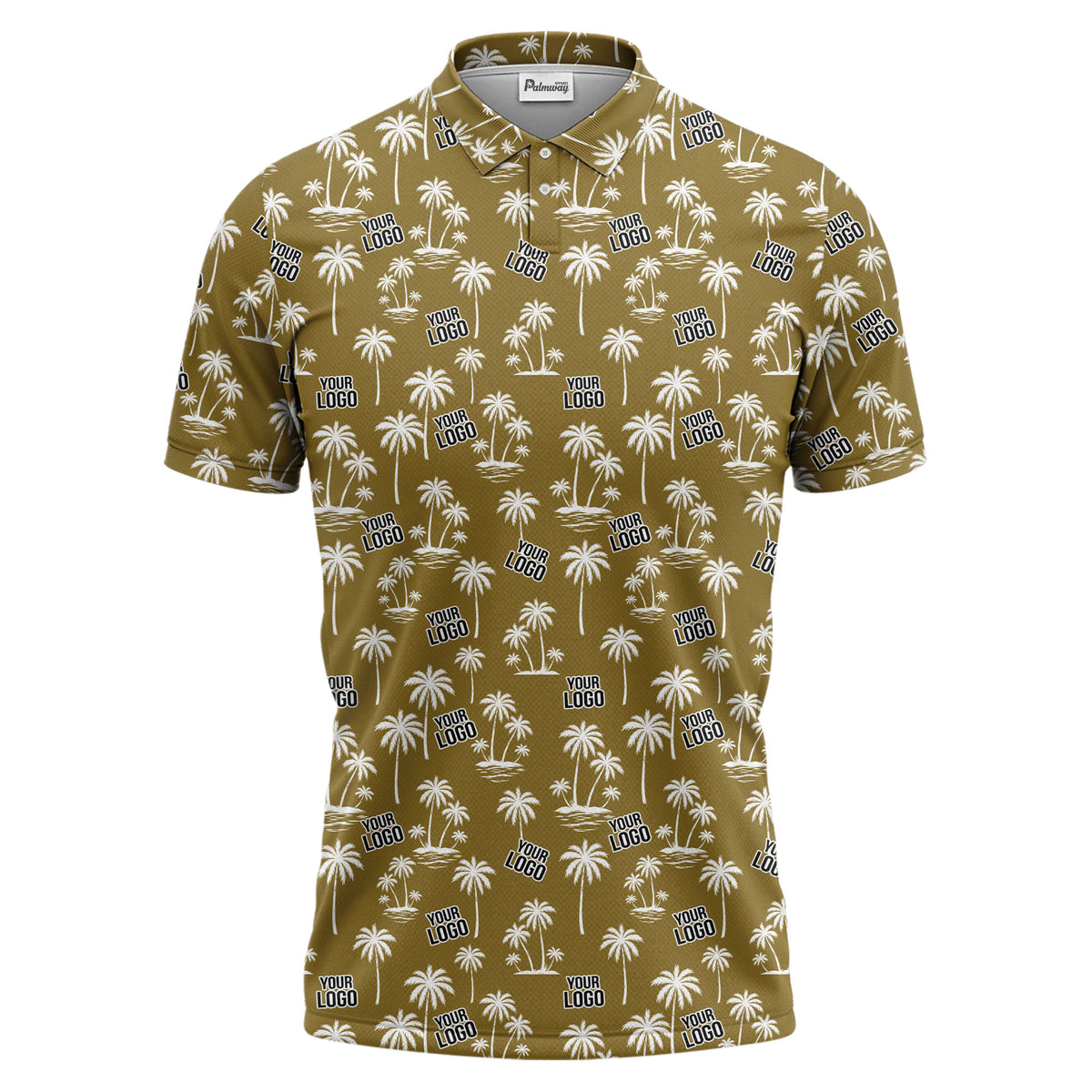 monochrome palm trees & custom logo repeat black white polo shirt