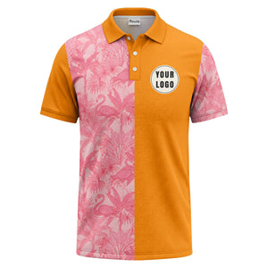 pink flamingo & tropical leaves patterned hawaiian shirt polo shirt