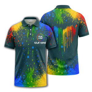 rainbow paint splatter custom logo personalized polo shirt