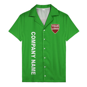 shield logo & vertical text customizable corporate hawaiian shirt