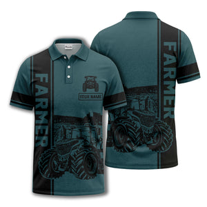 tractor farm scene graphic illustration polo shirt for men
