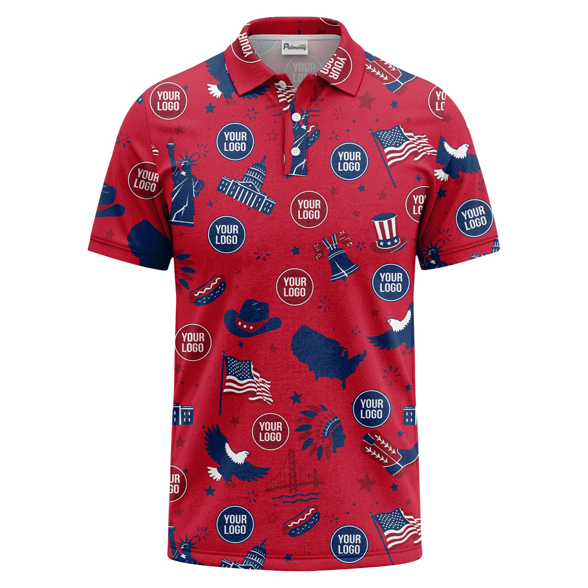 vintage cartoon bald eagles & statue of liberty icons patriotic polo shirt