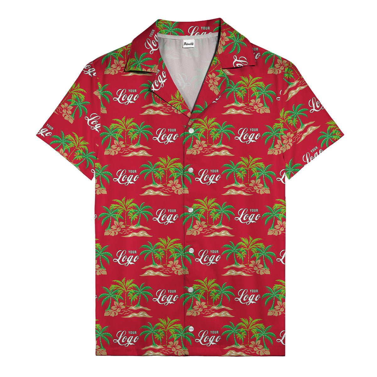 vintage palm tree oasis with monogrammed logo repeat hawaiian shirt