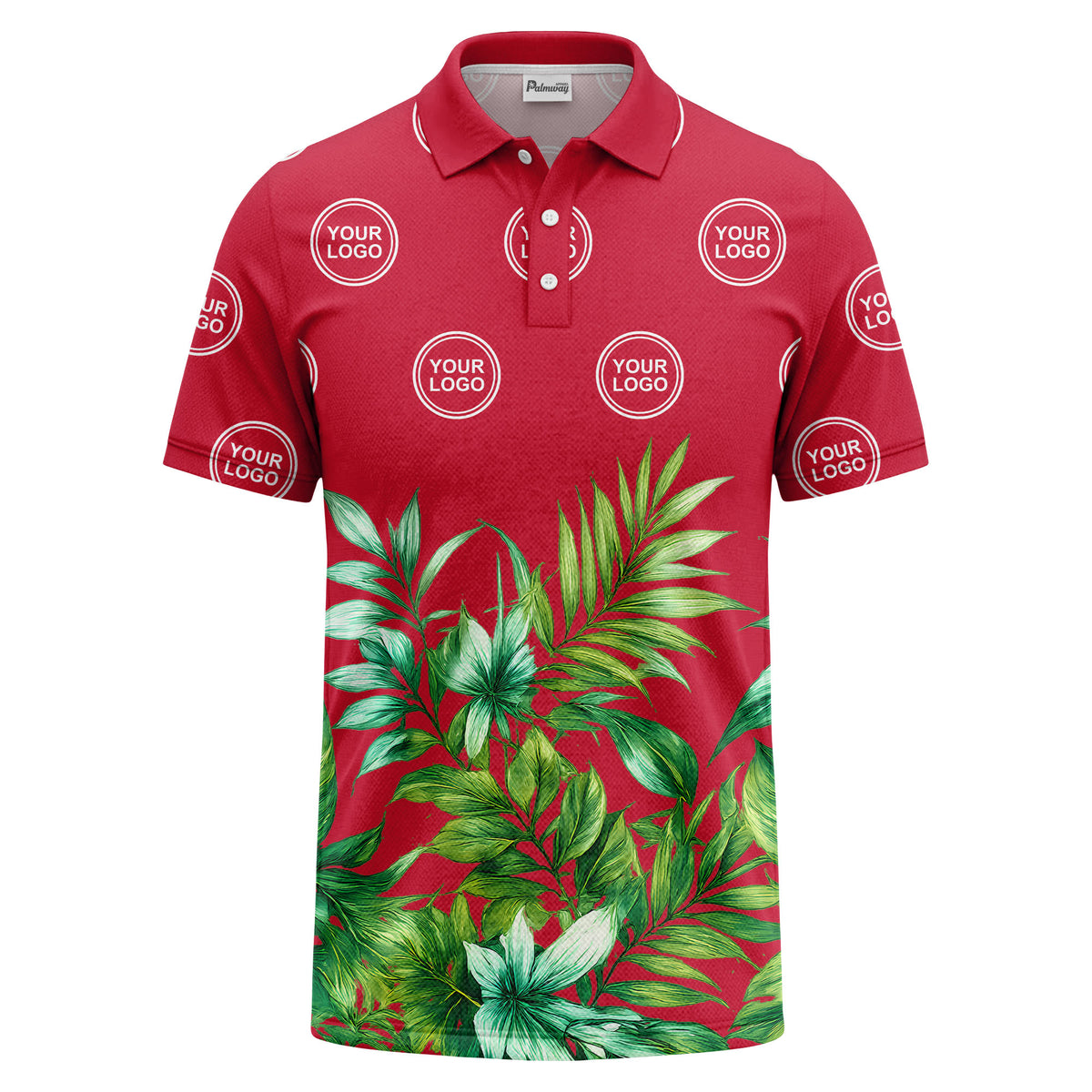watercolor exotic ferns & logo circle polo shirt