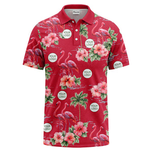 watercolor flamingos & hibiscus palm trees polo shirt for men