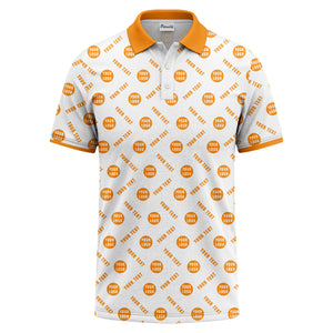 your name & logo repeat pattern all over print custom polo shirt