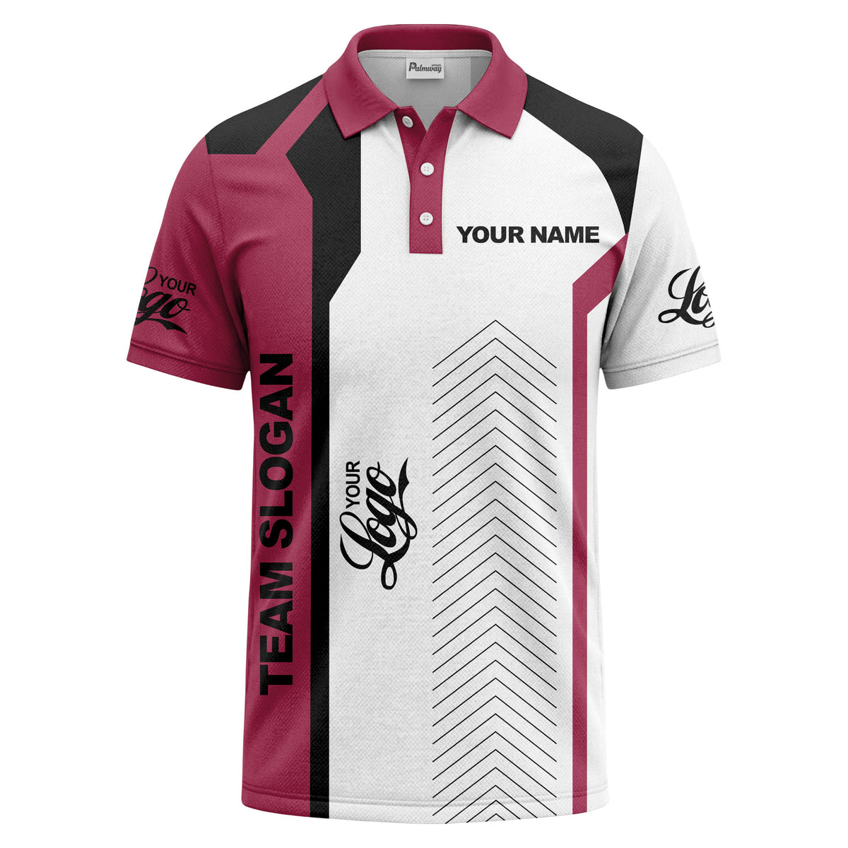 arrow repeat geometric logo & text custom polo shirt