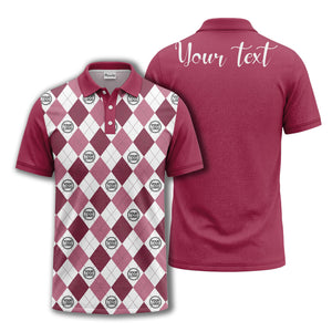 black white argyle diamond repeat pattern polo shirt with custom logo