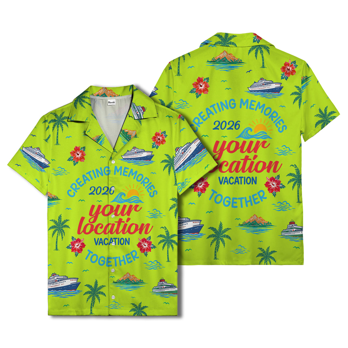 cruise ship & palm fronds watercolor vacation memories hawaiian shirt