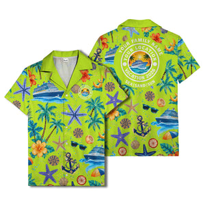 cruise ship palm trees starfish watercolor hawaiian shirt