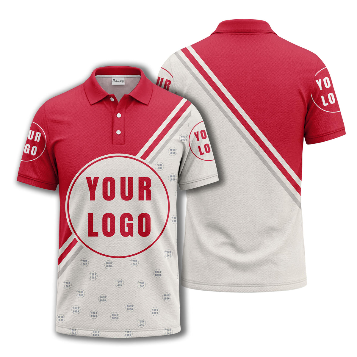 custom logo circles & diagonal stripes all over print polo shirt