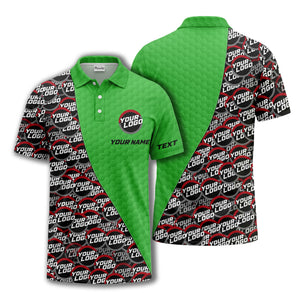 custom logo circles & hexagons grid polo shirt for men