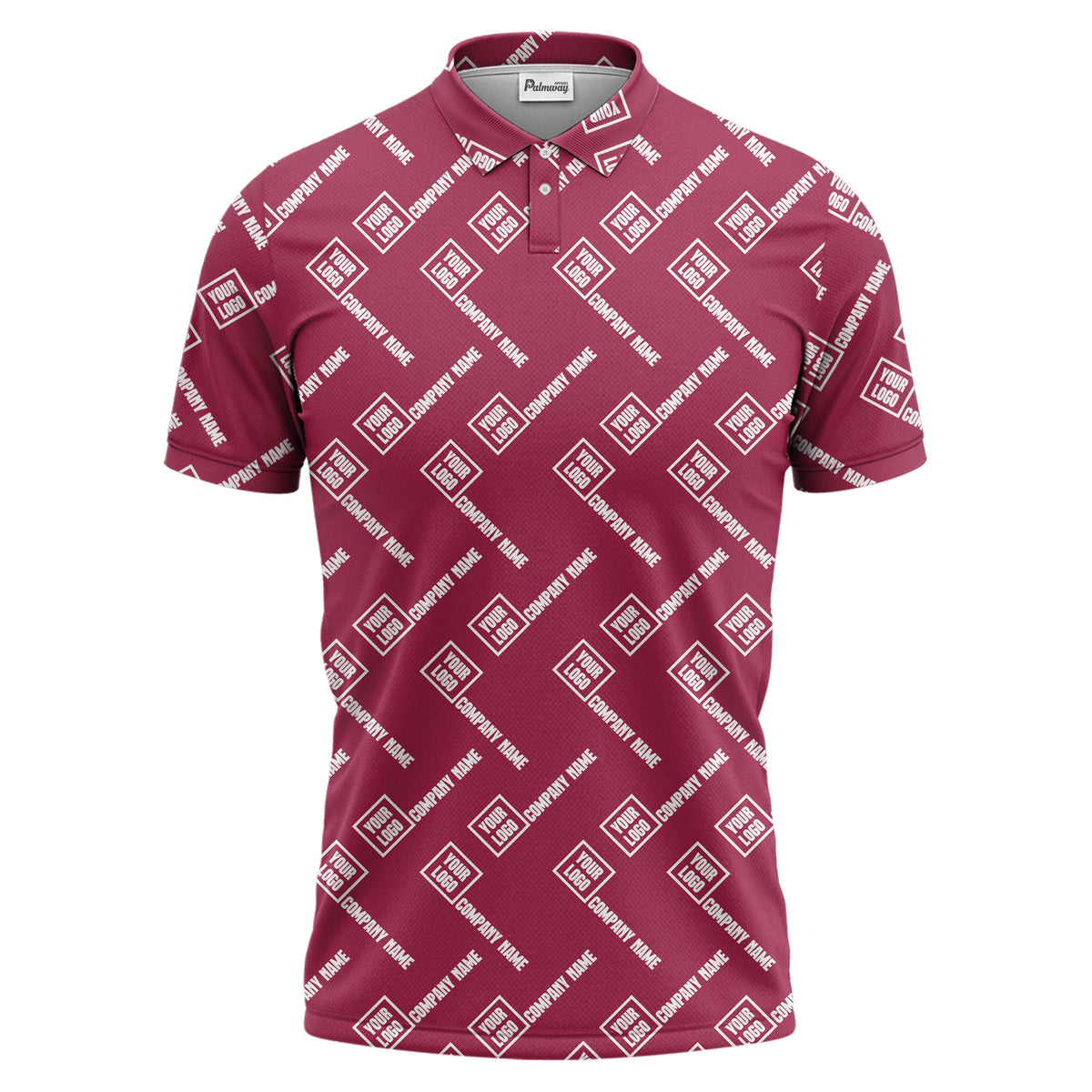 custom logo & company name repeat pattern black polo shirt for men