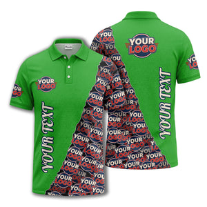 custom logo repeat vertical text pattern personalized polo shirt