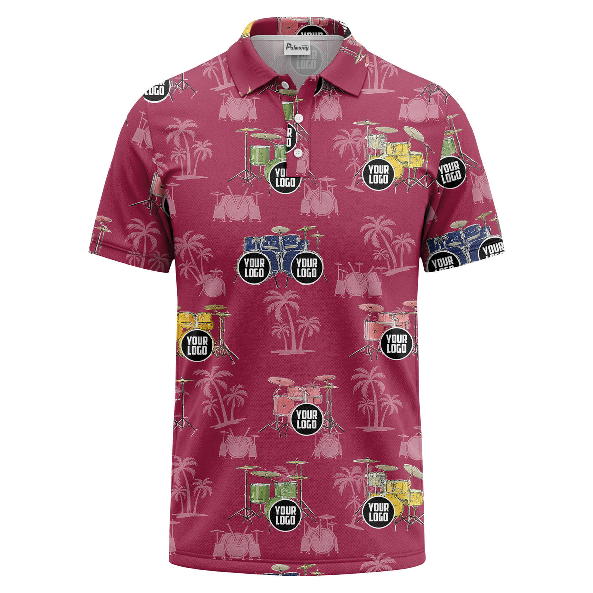 drum kit & palm tree repeat rock band polo shirt for men