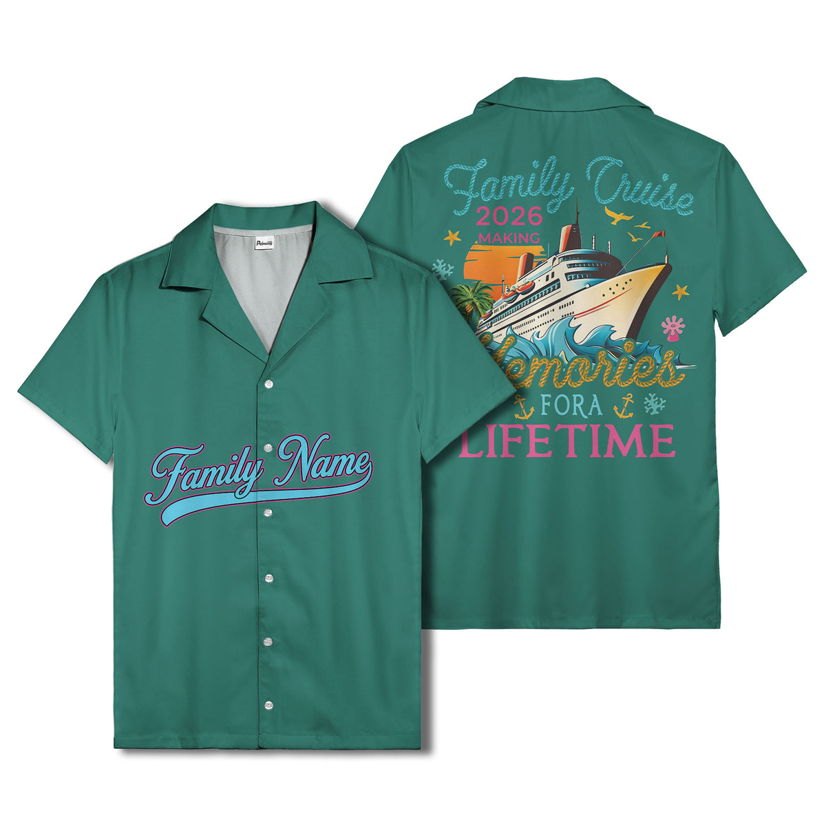 family name script & logo circle personalized hawaiian shirt