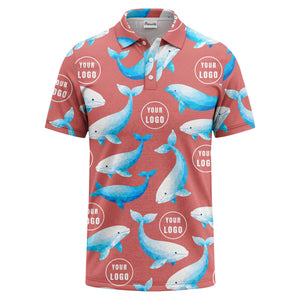geometric beluga whale repeat & custom logo circles polo shirt