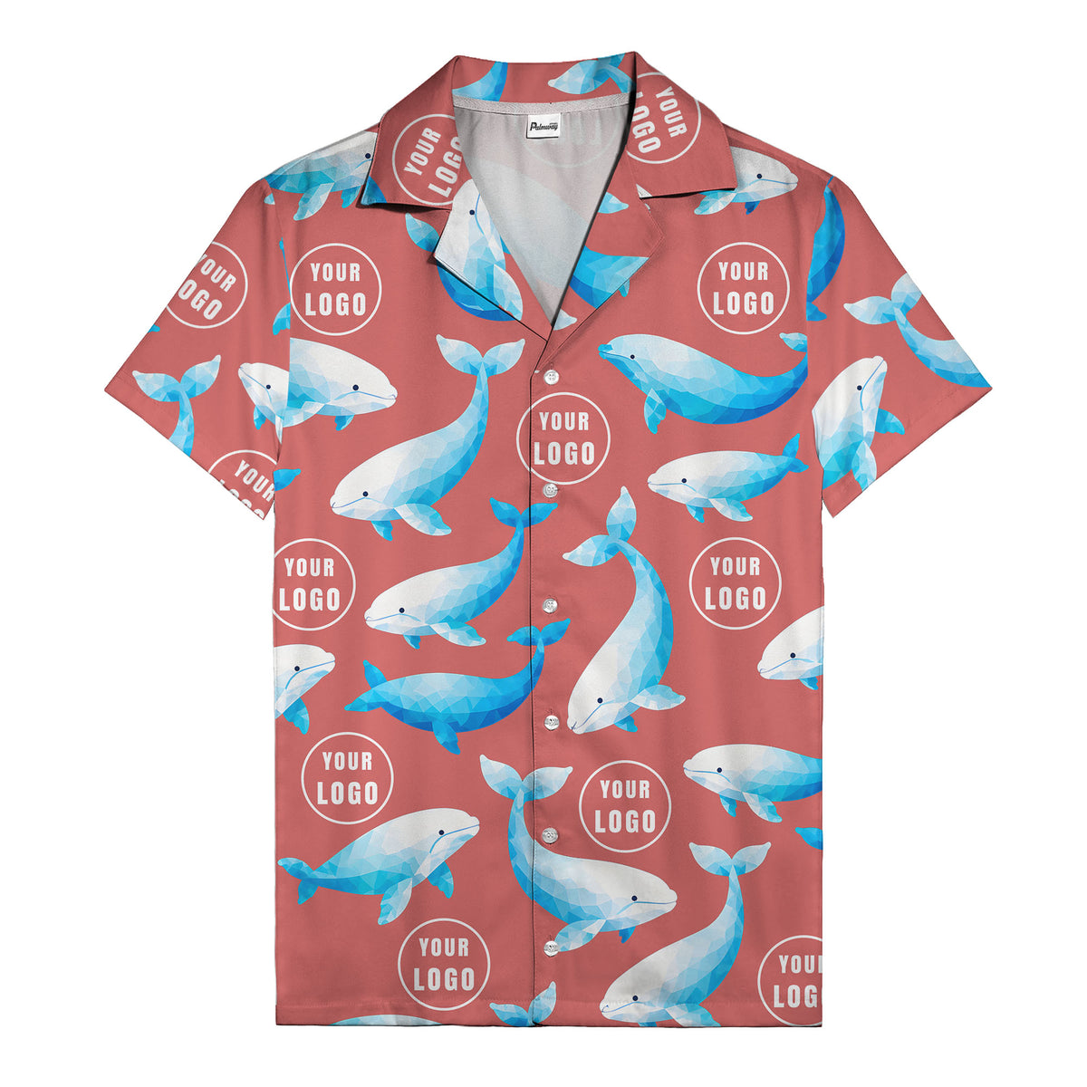 geometric beluga whales & custom logo circles hawaiian shirt for oceanic adventures