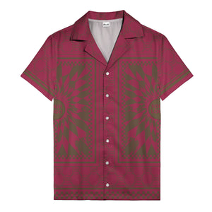 geometric palm leaves checkerboard border hawaiian shirt for men