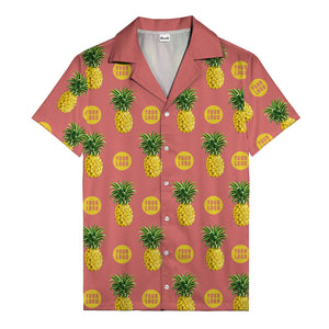 golden pineapple repeat & custom logo circles black hawaiian shirt