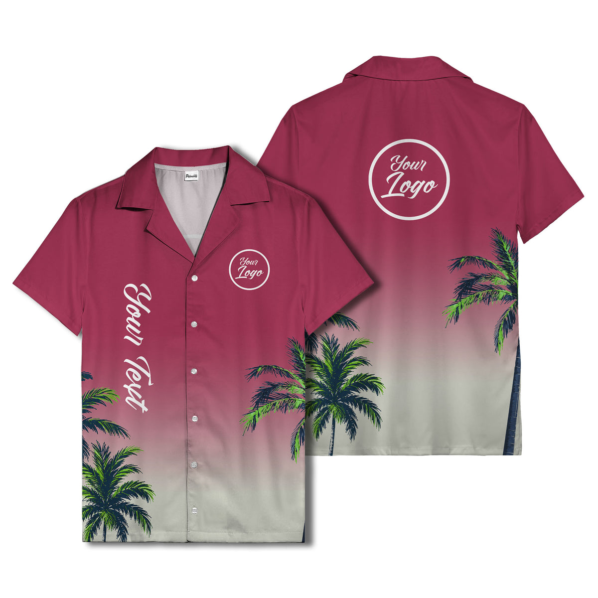 gradient palm tree silhouettes custom text hawaiian shirt for men