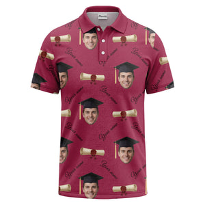graduation caps & diploma scrolls over personalized faces polo shirt