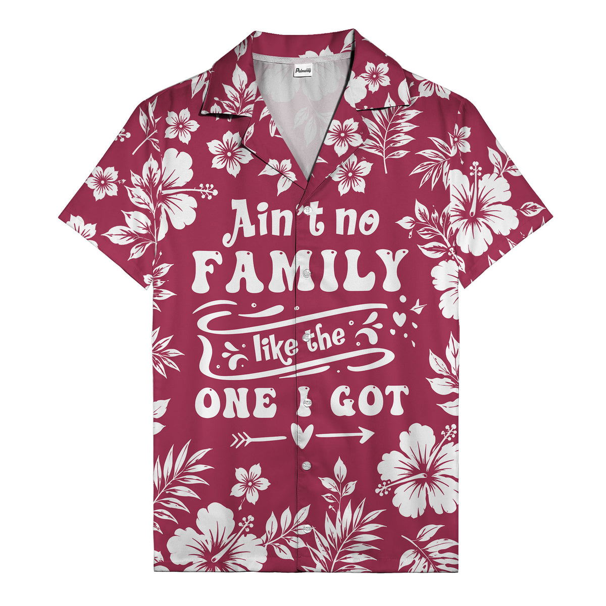 graphic white hibiscus & leaf family tribute hawaiian shirt