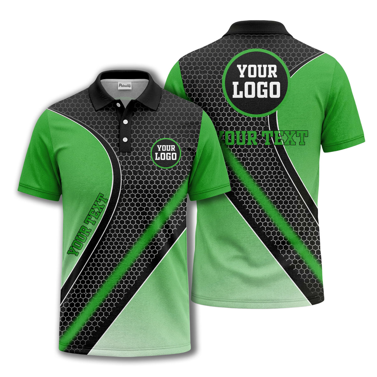 hexagonal gradient geometric print with customizable logo polo shirt