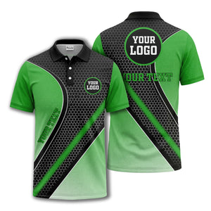 hexagonal gradient geometric print with customizable logo polo shirt