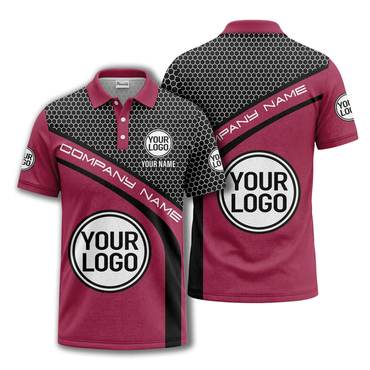 hexagonal grid monogram logo corporate polo shirt for men