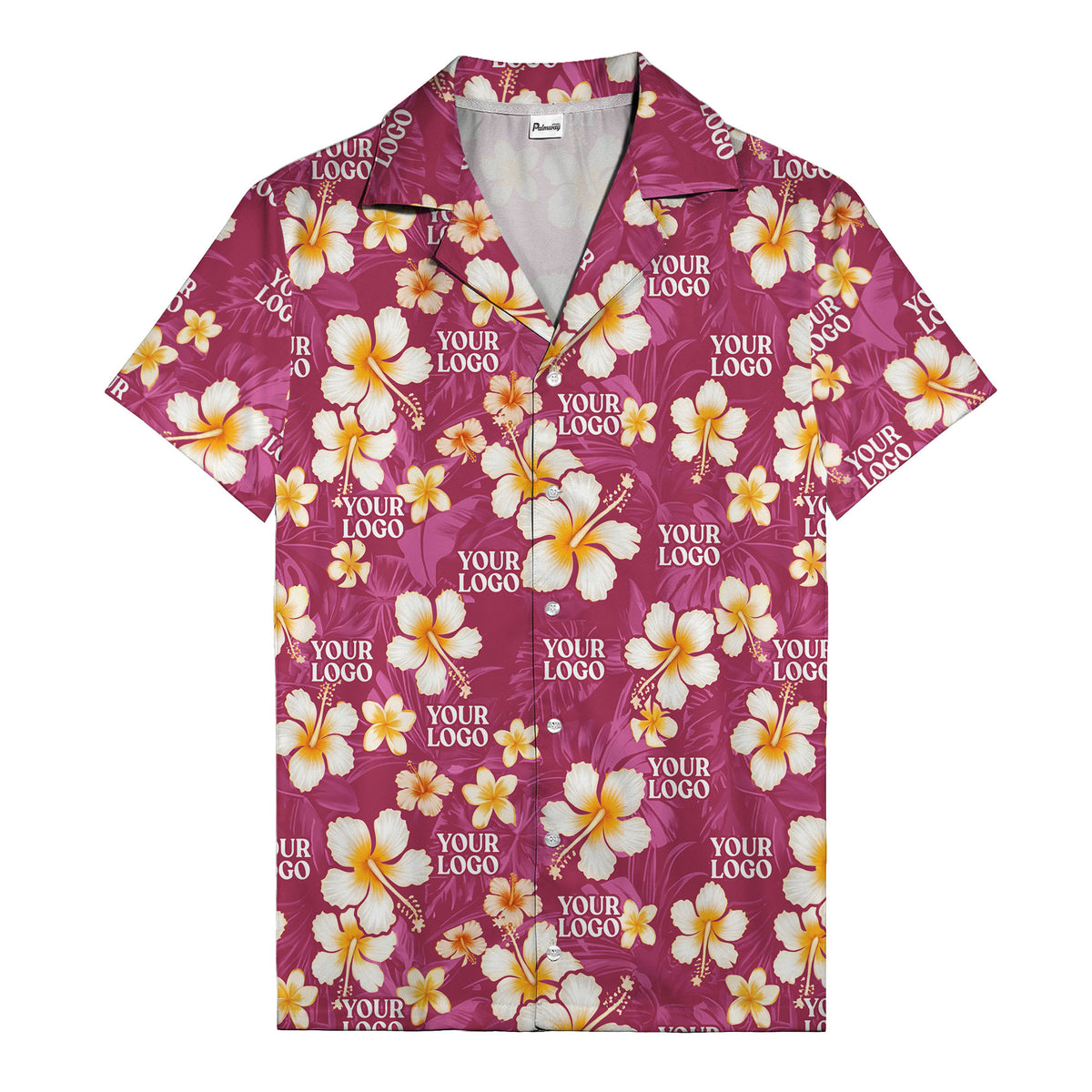 hibiscus & plumeria photoreal hawaiian shirt with customizable logo