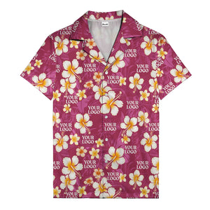 hibiscus & plumeria photoreal hawaiian shirt with customizable logo