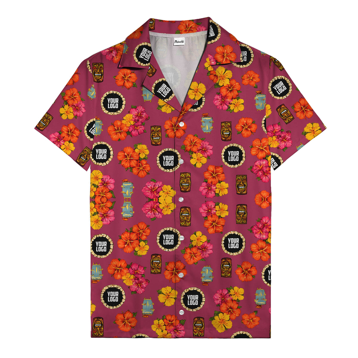 hibiscus & tiki masks all-over print hawaiian shirt for beach getaway