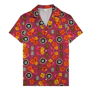 hibiscus & tiki masks all-over print hawaiian shirt for beach getaway