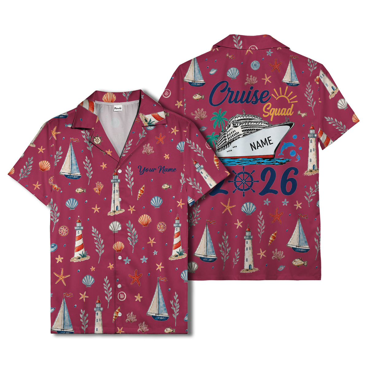 lighthouses sailboats seashells watercolor nautical hawaiian shirt for men