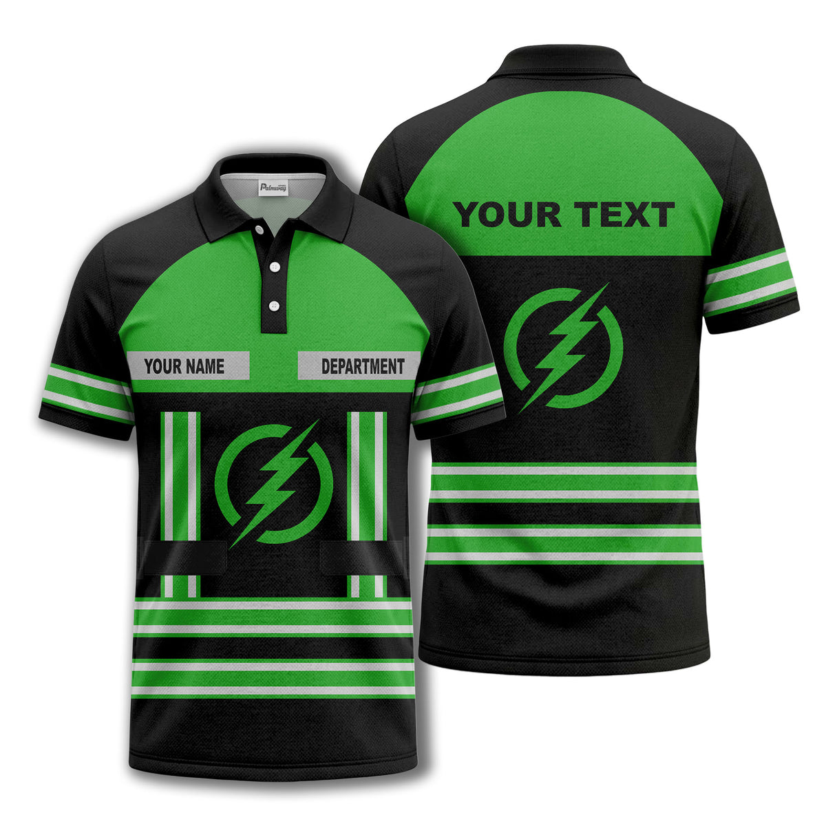 lightning bolt emblem & stripes corporate polo shirt