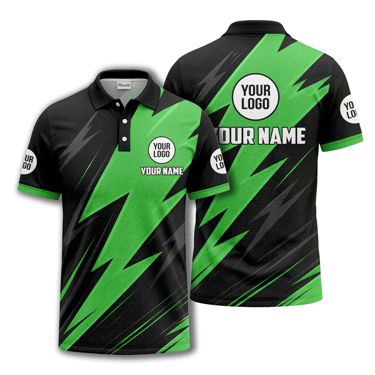 lightning bolt pattern with custom logo and name polo shirt for men