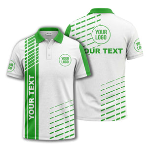 modern vertical stripe & dashed line graphic custom text logo polo shirt