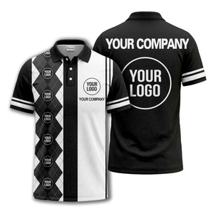 monochrome argyle diamond & custom logo polo shirt