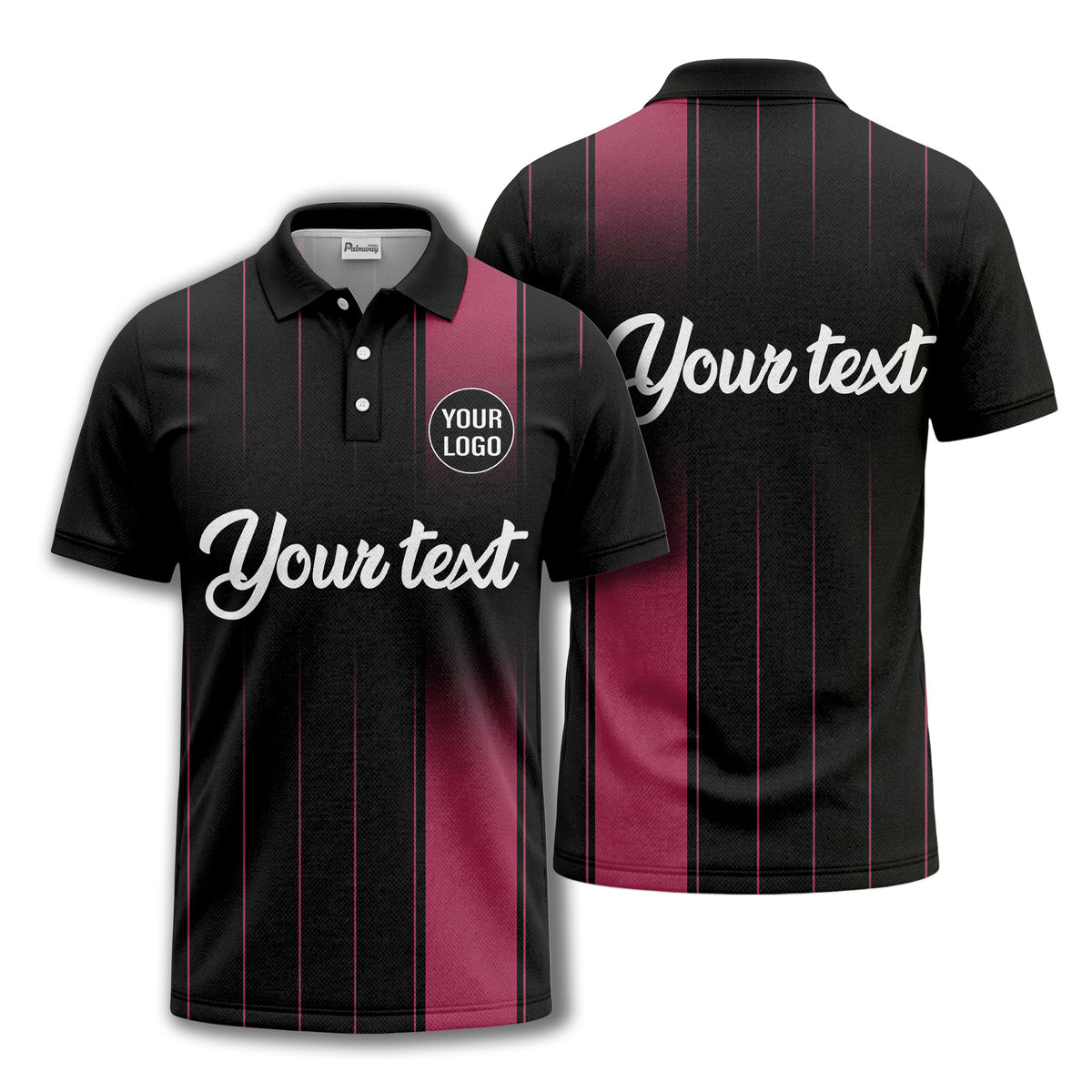 monochrome gradient vertical stripes with custom logo text polo shirt