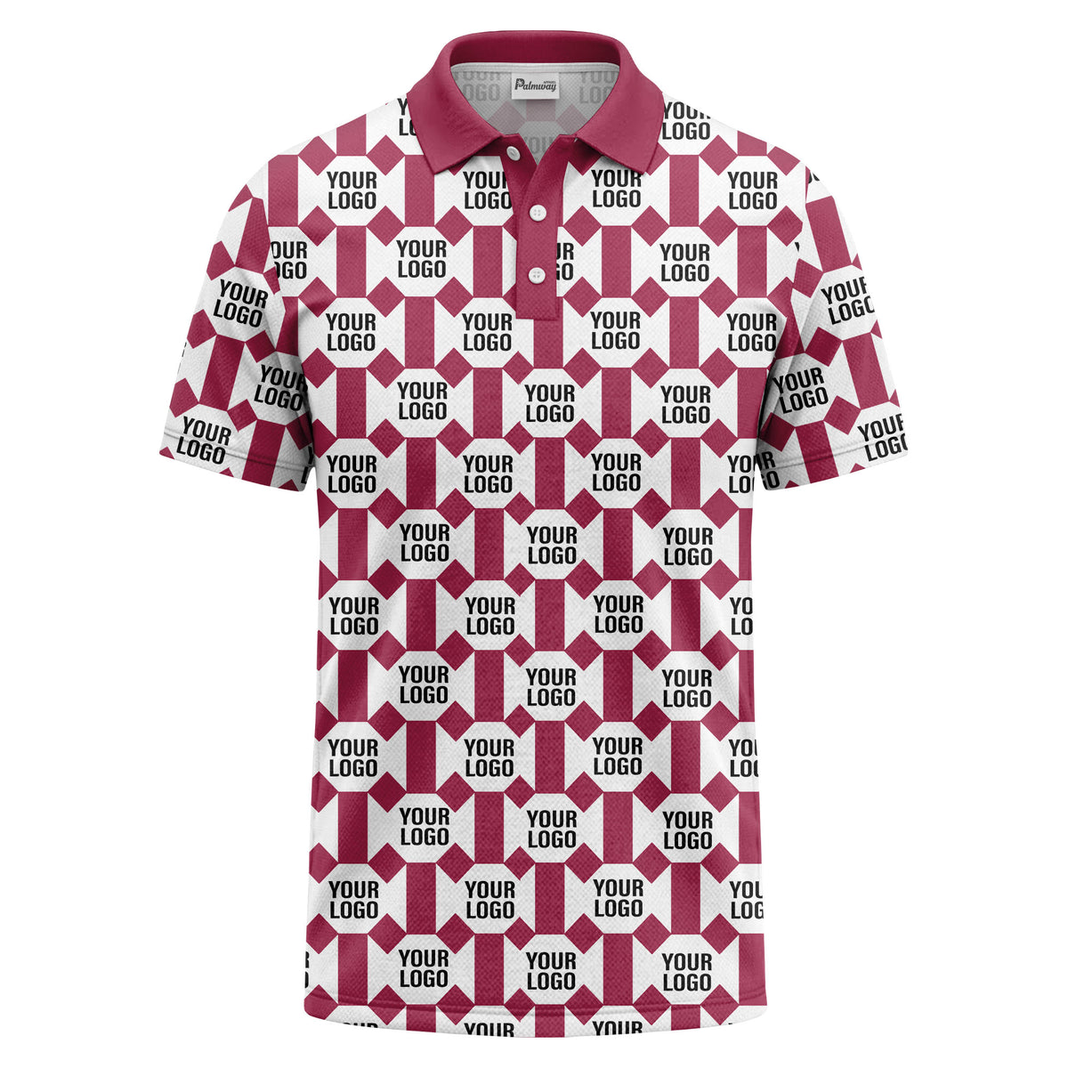 monochrome hexagon repeat custom logo geometric polo shirt for men