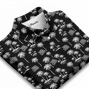 monochrome palm trees & custom logo repeat black white polo shirt