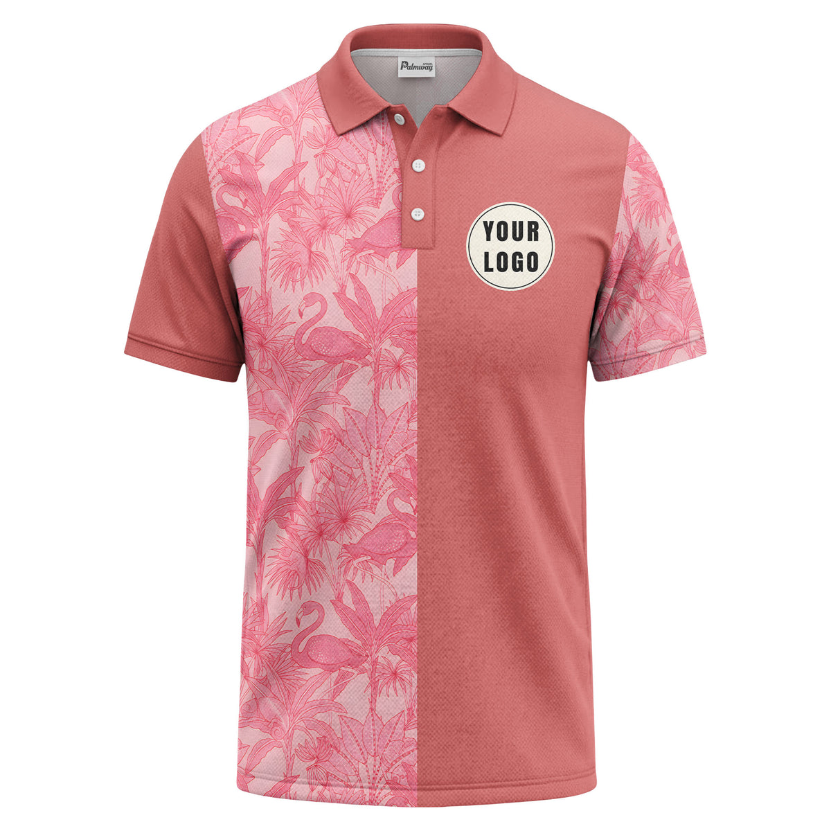 pink flamingo & tropical leaves patterned hawaiian shirt polo shirt