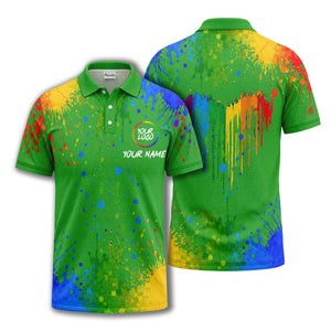 rainbow paint splatter custom logo personalized polo shirt