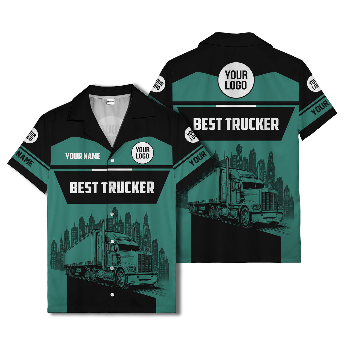 semi-truck cityscape hawaiian shirt for road-warrior professionals