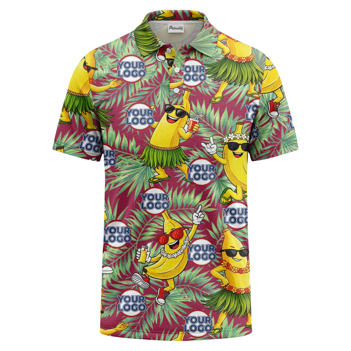 sunglass bananas luau palm leaves polo shirt for men